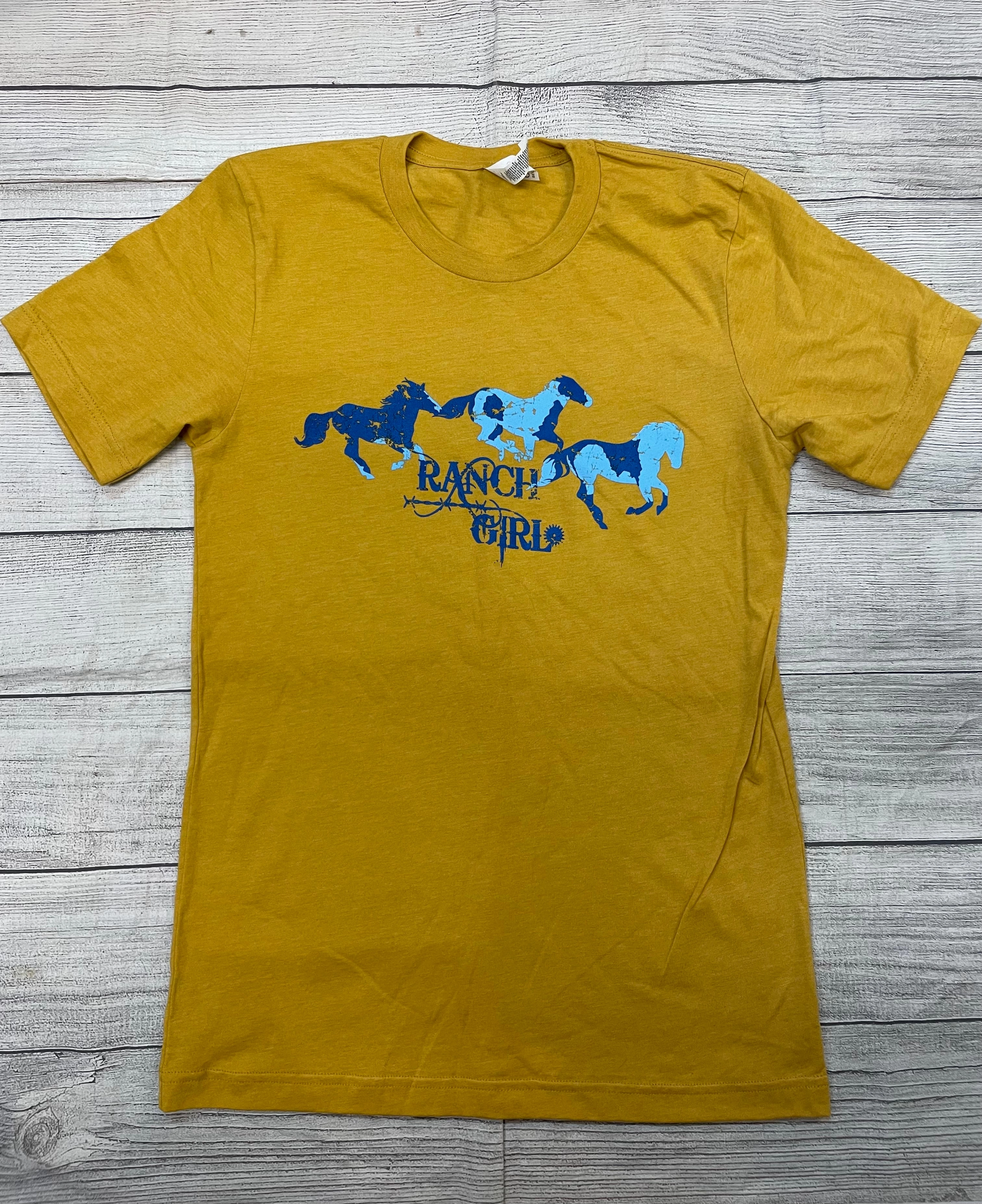 Ranch Girl  Mustard T-Shirt Lightweight Layer Cool Style