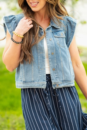 Flutter Trim Denim Vest Quick Dry Technology