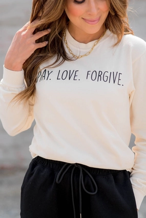 Festival Fashion Pray Love Forgive Graphic Long Sleeve Tee
