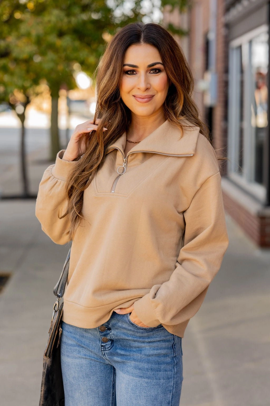 Fashion Basics Relaxed Sleeve Quarter Zip Pullover Sweatshirt