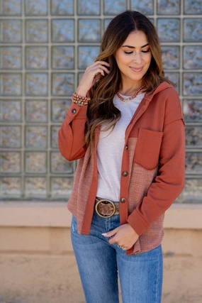 Ribbed Bottom Hooded Shacket Shrink resistant