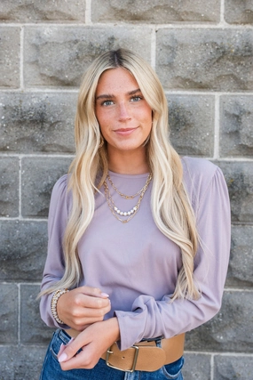 OversizedFit Ribbed Gathered Shoulder Long Sleeve Tee