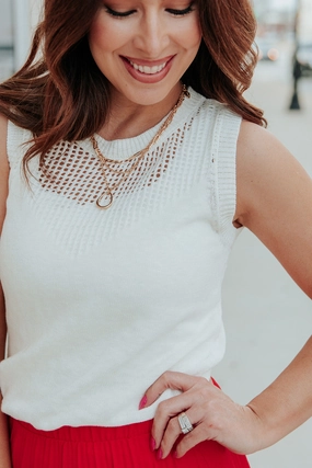 Ribbed Trim Open Knit Tank Snuggle Style Everyday Wear