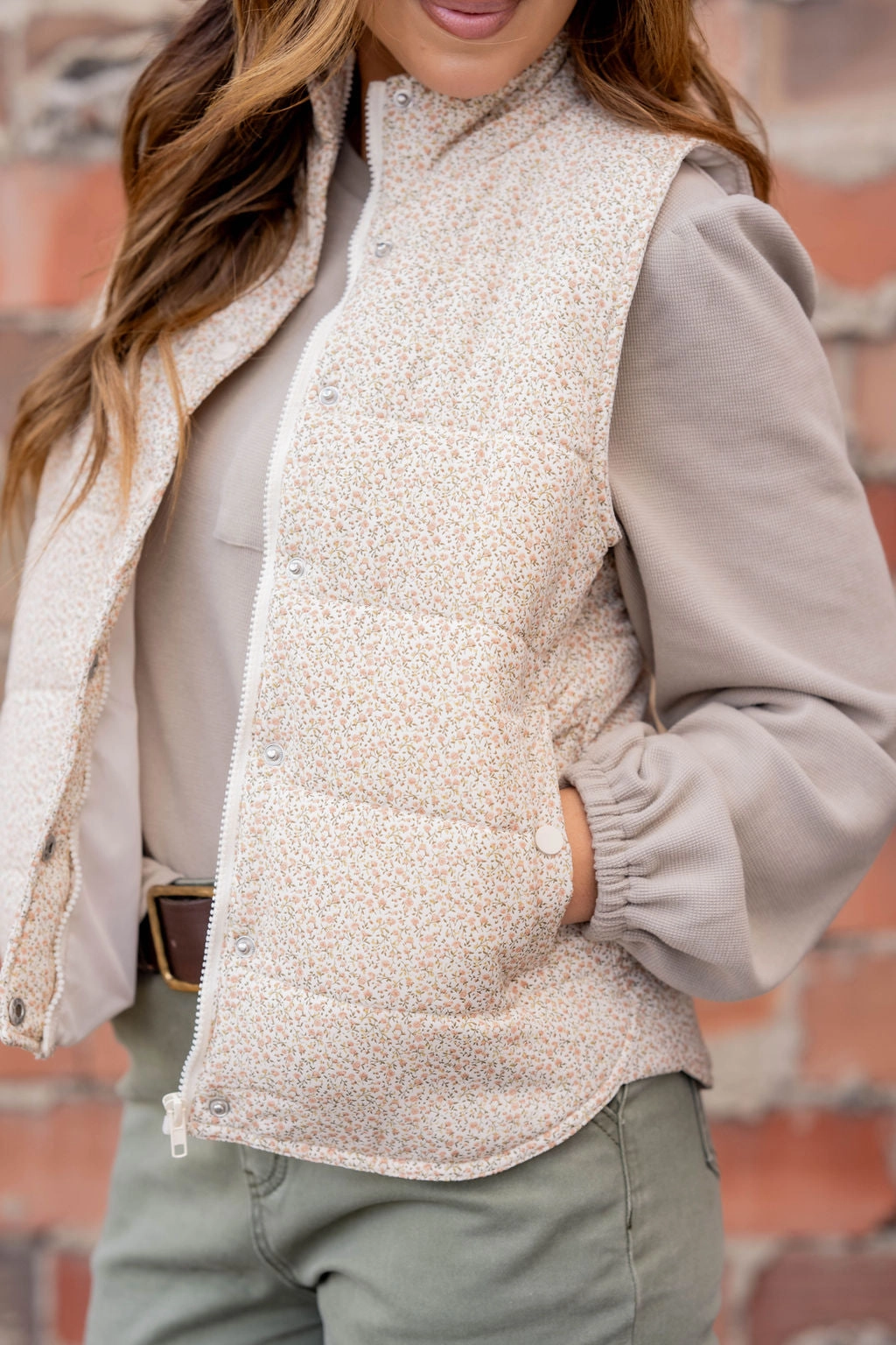 Rose Buds Puffer Vest InterchangeablePanels Reinforced Seam Construction