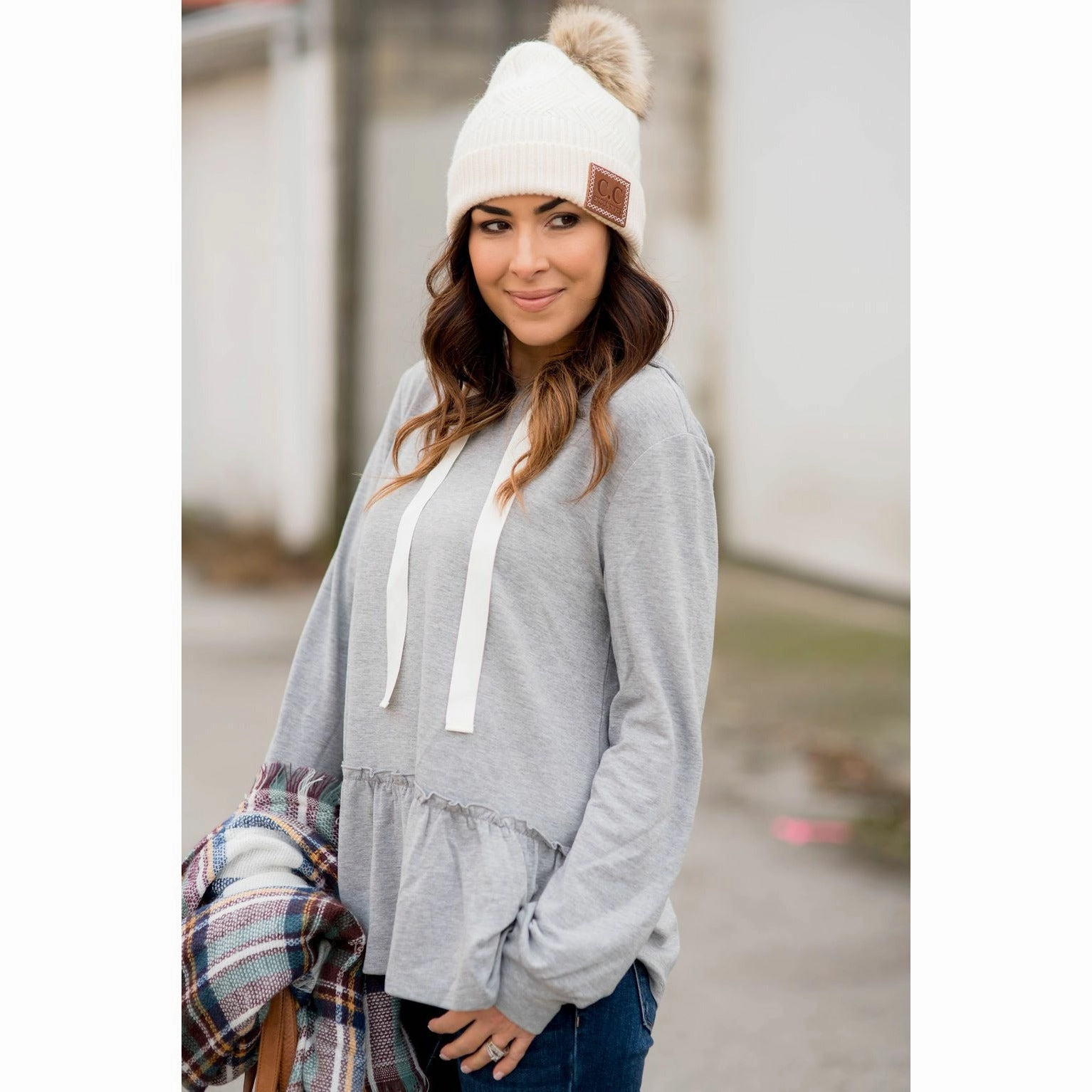 Ruffle Bottom Drawstring Hoodie Comfy Design
