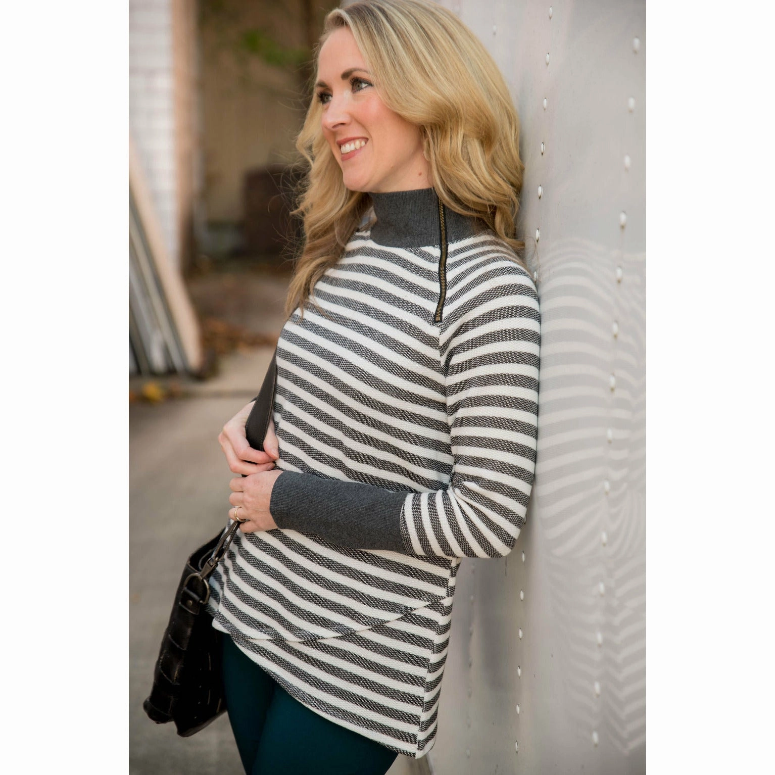 Solid Trimmed Striped Wrap Sweatshirt Graphic Design