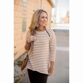 brooch accents Solid Trimmed Striped Wrap Sweatshirt