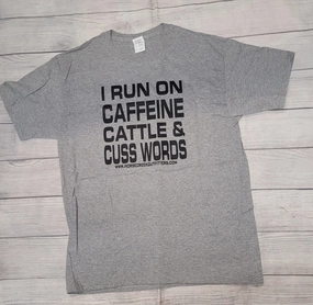 Layered Collar Structure Run On Caffeine, Cattle & Cusswords Tee-Gray