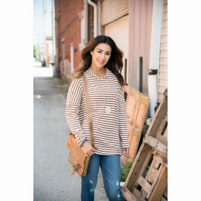 Cozy Choice Rust Striped Relaxed Hoodie