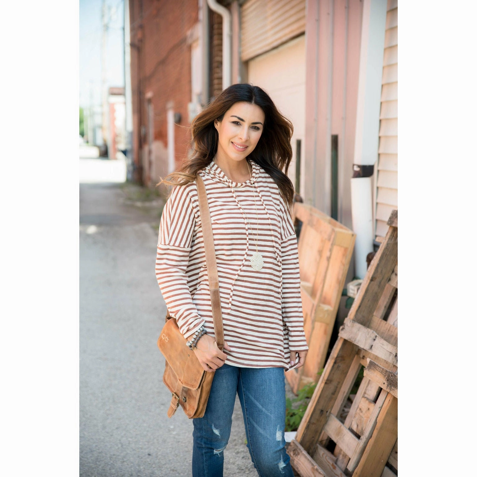 Cozy Choice Rust Striped Relaxed Hoodie