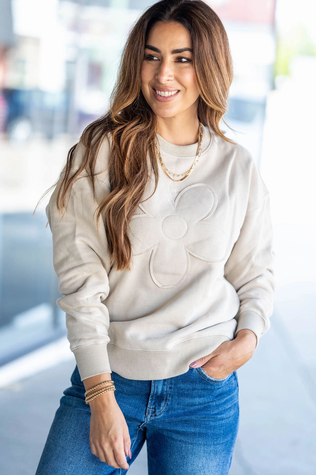 Flower Power Hour Sweater Sleek Stretch Fit