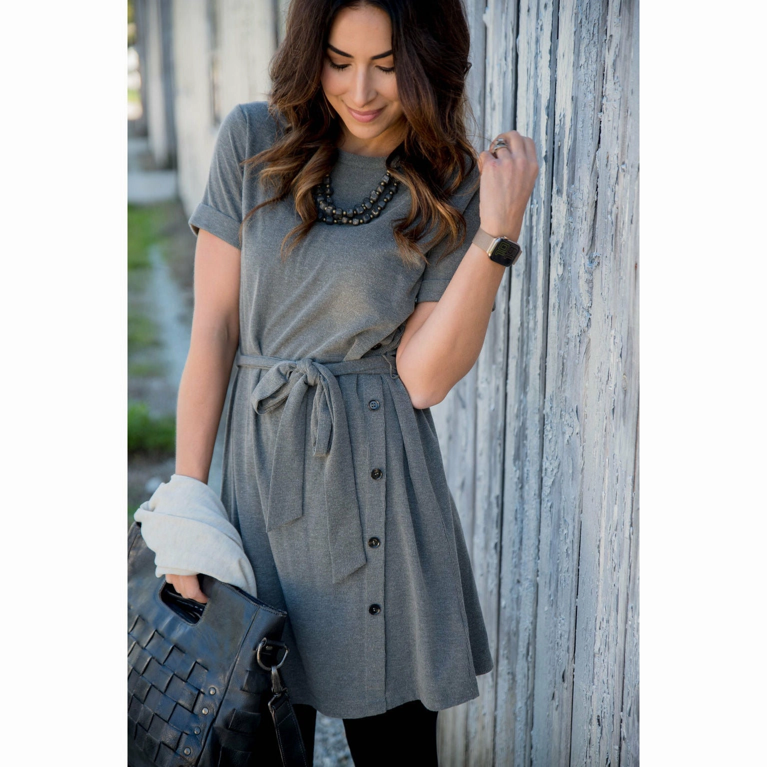 Side Button Tie Dress Easy Look