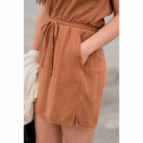 Gauze Tie Waist Tank Dress Simple formal dress