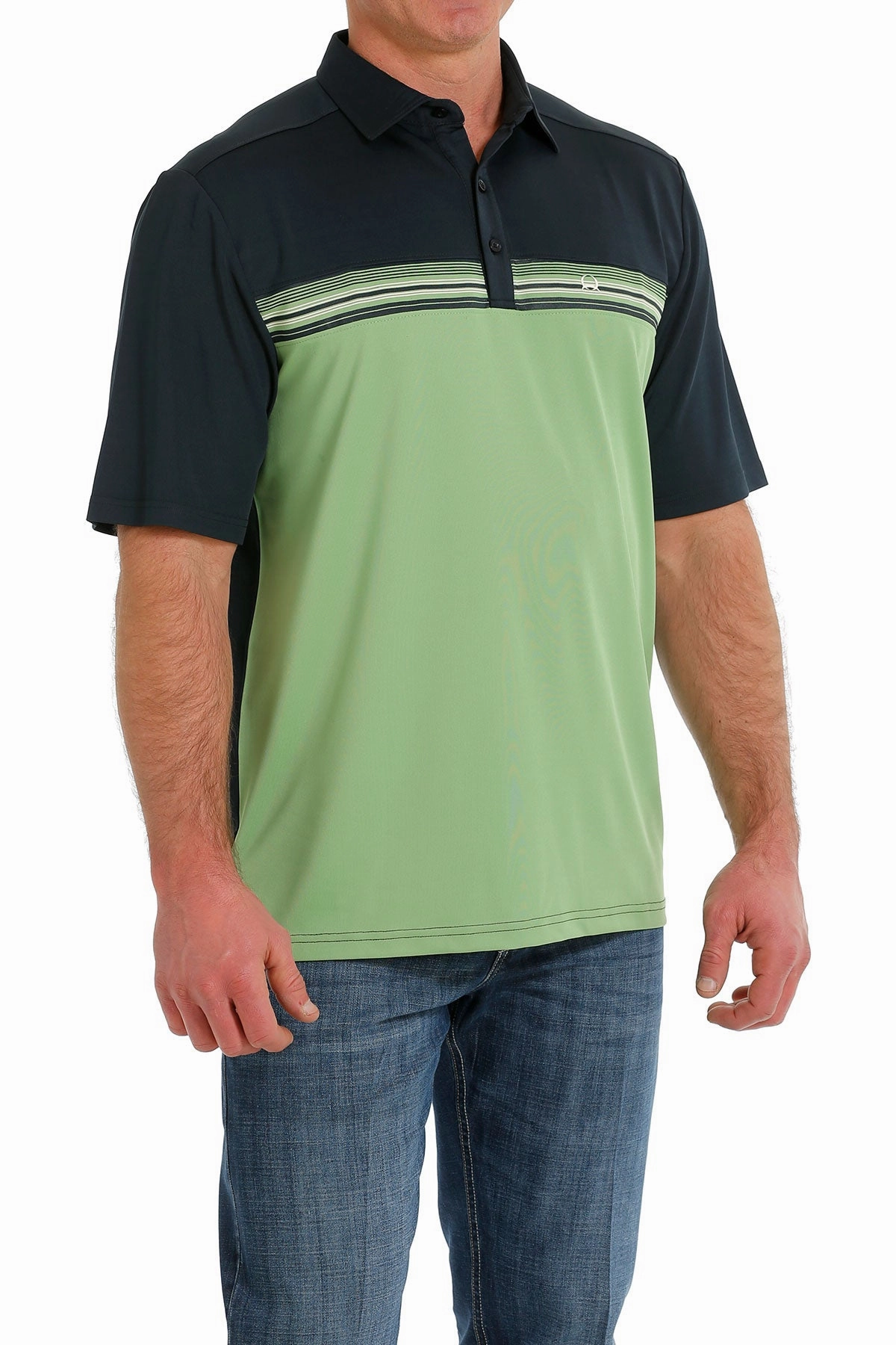 Cinch Men??s Arena Flex Navy & Green Polo Coffee Run Luxury Feel
