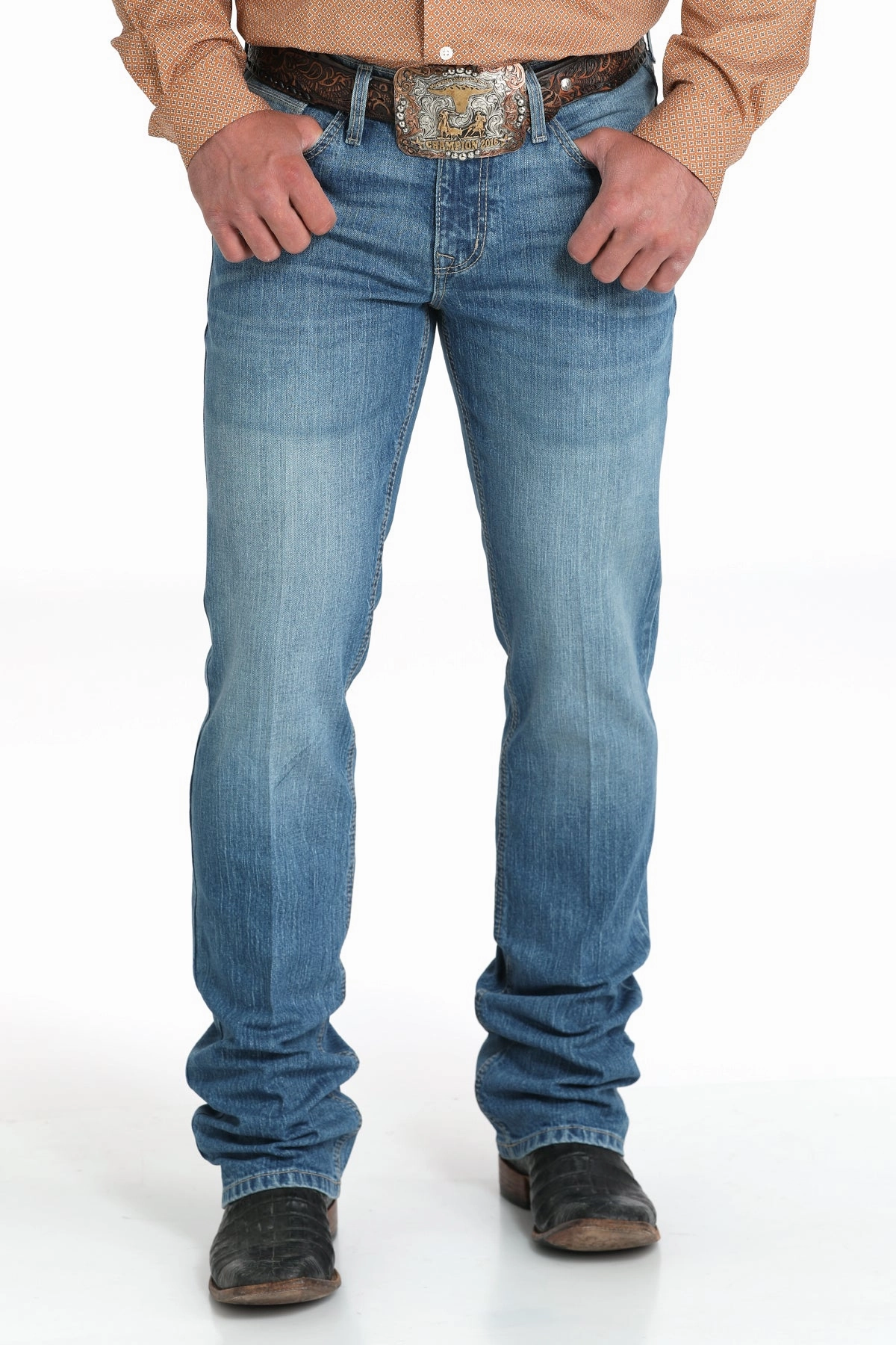 Soft Fabric Cinch Men??s Ian Stretch Jeans-Medium Stonewash