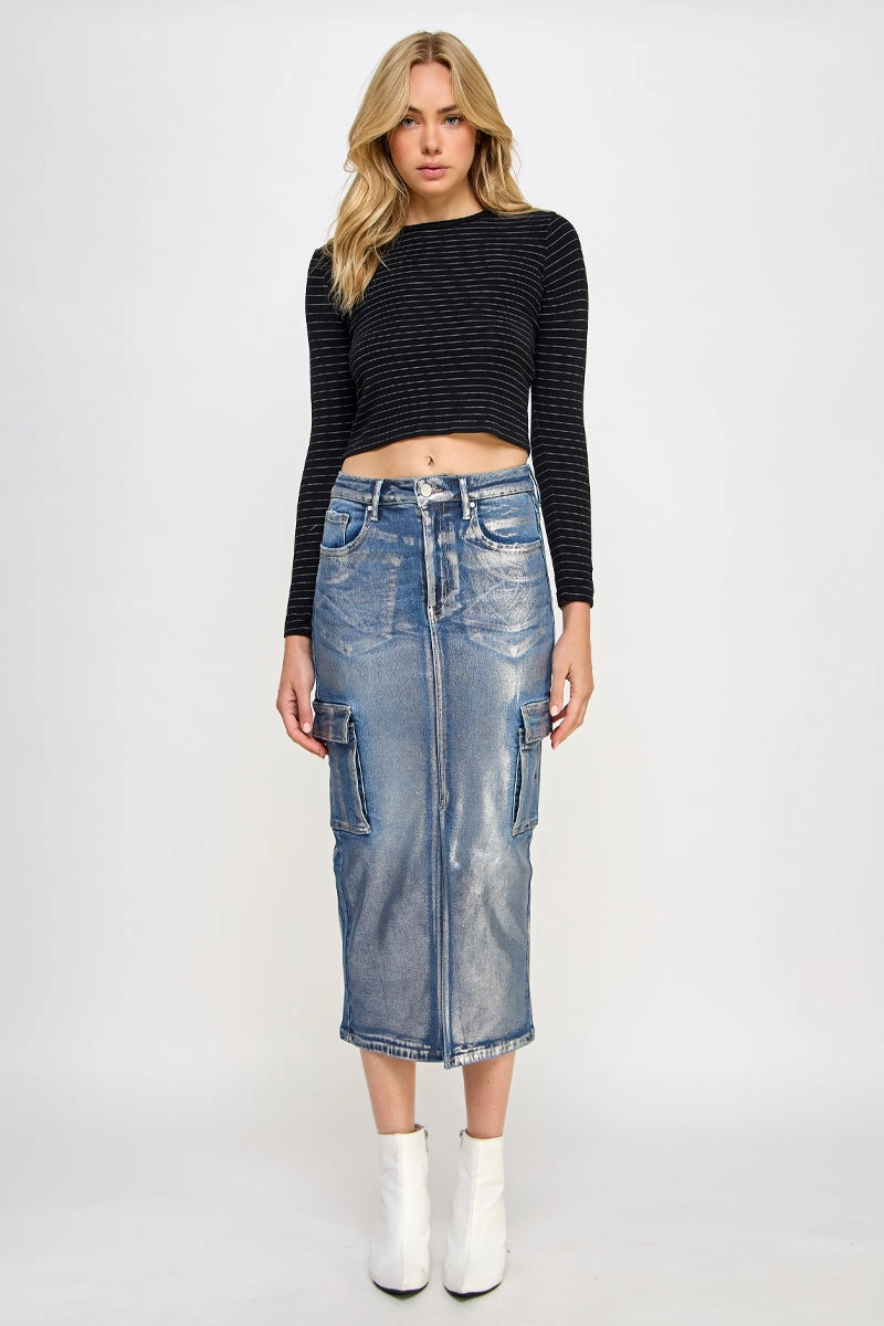 METALLIC CARGO DENIM SKIRT Comfy Fit