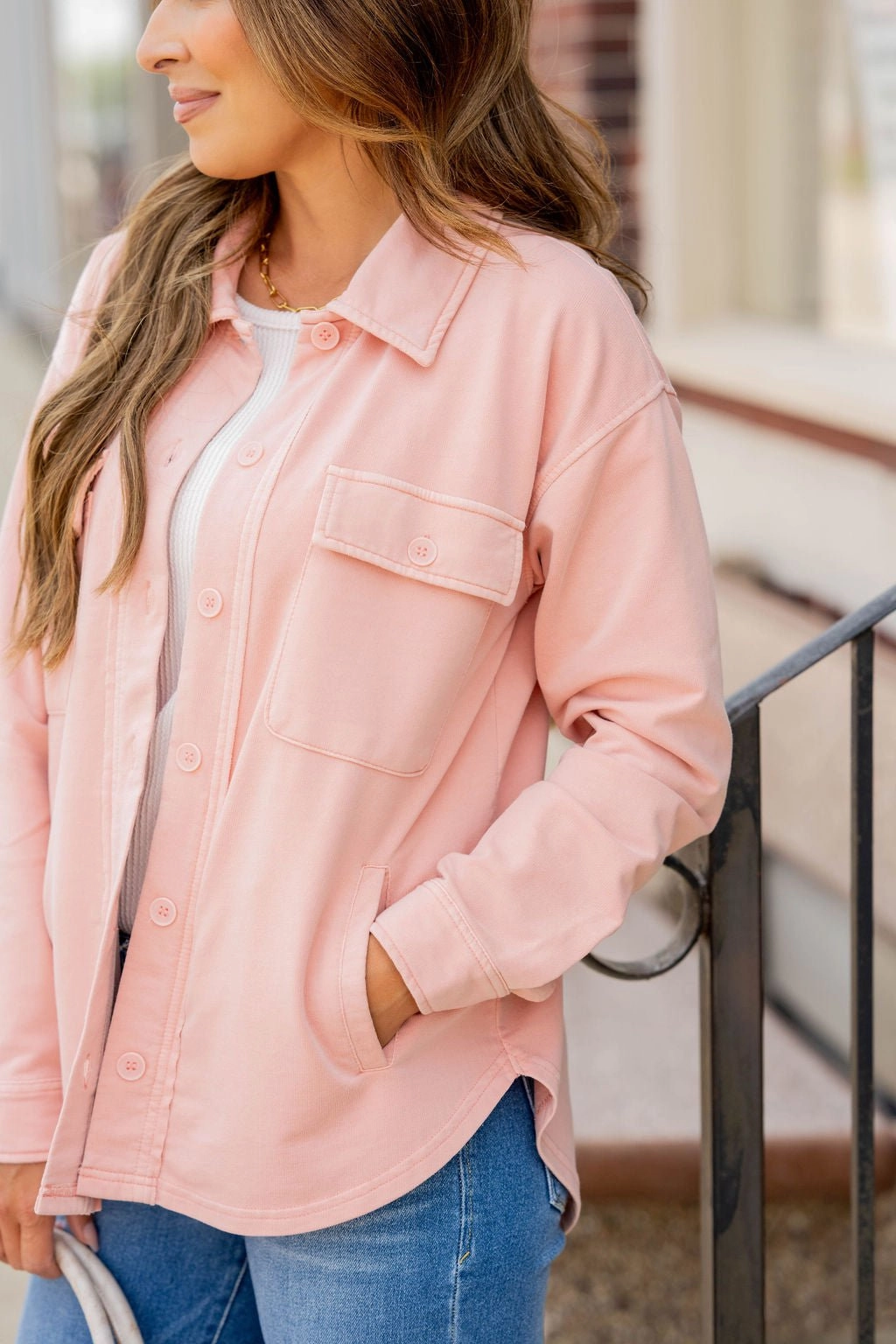 Vintage Side Slit Shacket Advanced Insulation UV protection layer