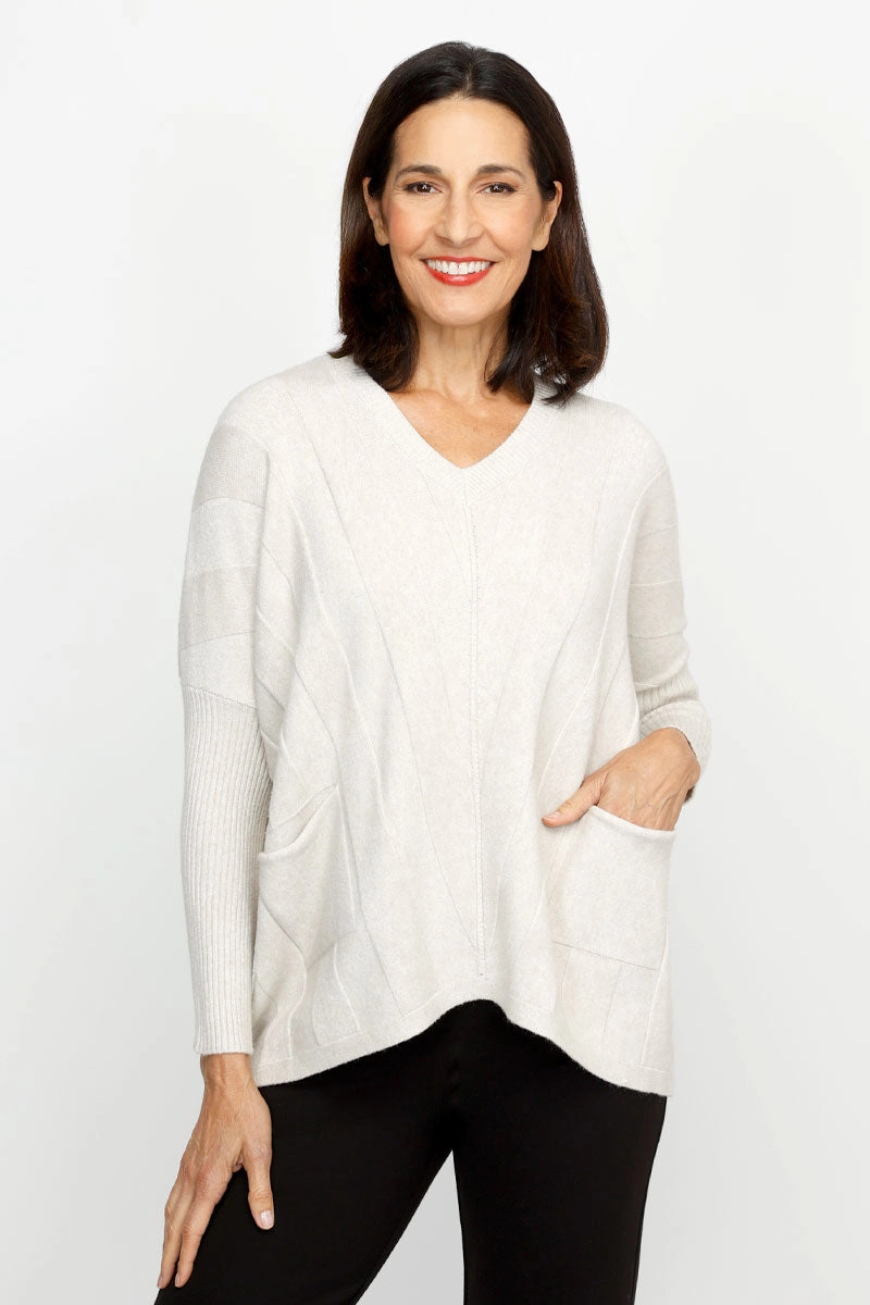 Stylish Knitwear Sustainable Production Certified Metric 2 Pocket V Neck Sweater