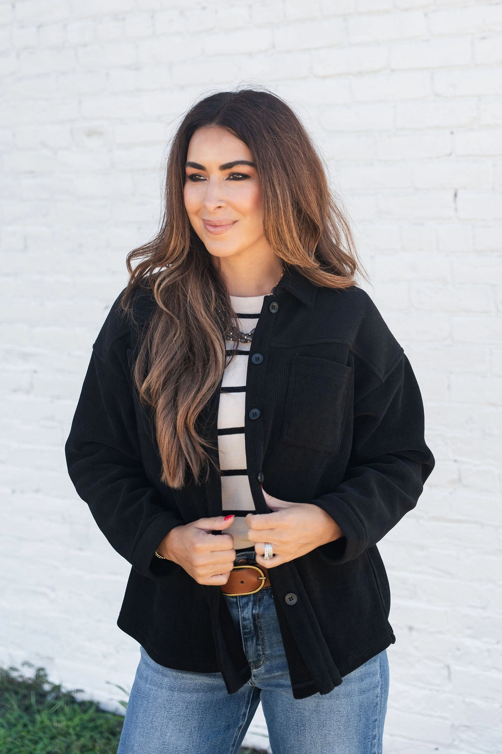 Solid Top Ribbed Shacket Quick Dry Technology Low Bulk High Warmth