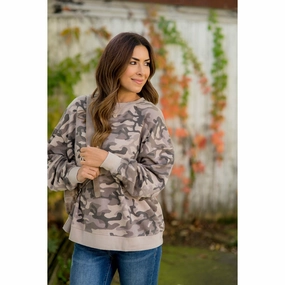 Solid Trim Camo Sweatshirt product shiny accents appeal product chambray casualness