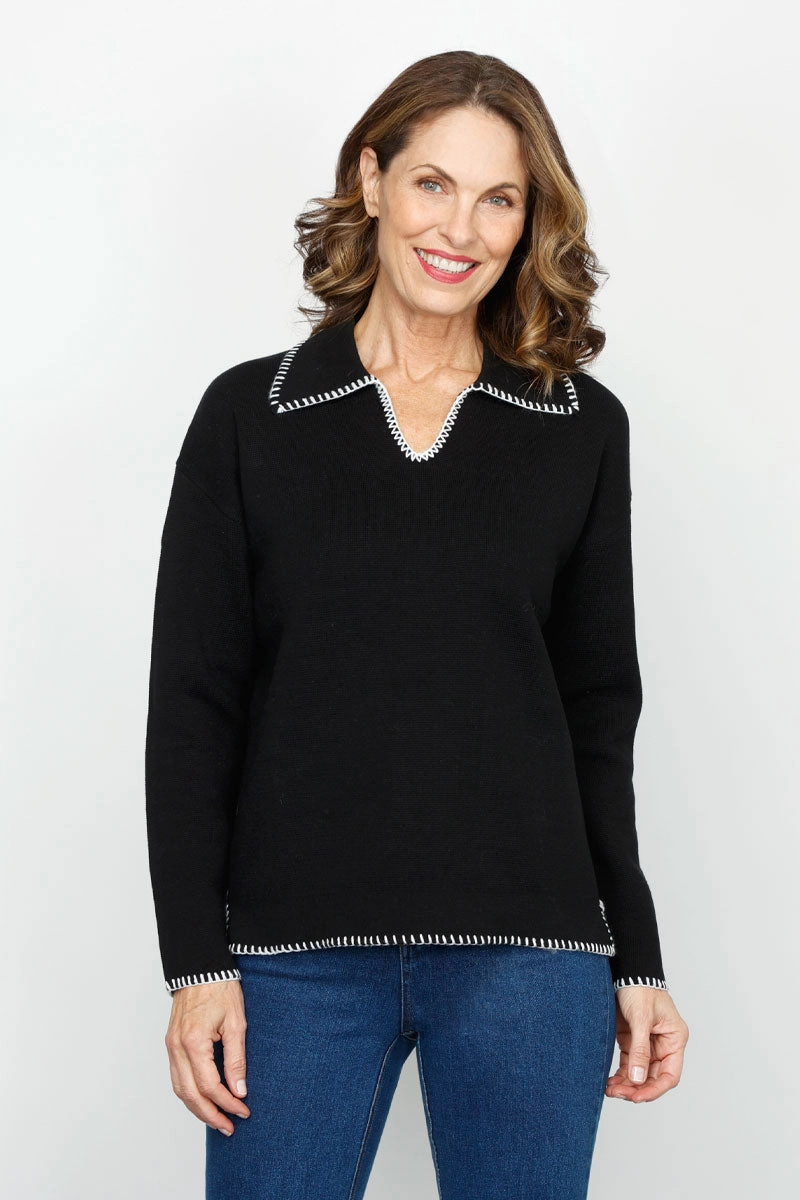 Layered Knitwear Layered Must-Have Metric 2 Tone Whipstitch Polo Sweater