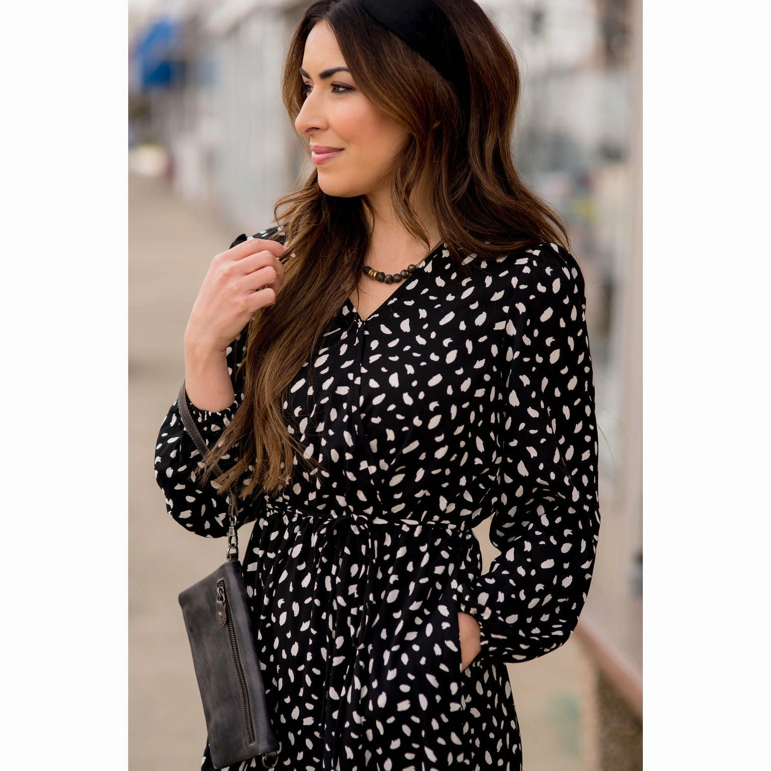 Speckled Long Sleeve Dress Farm Scene