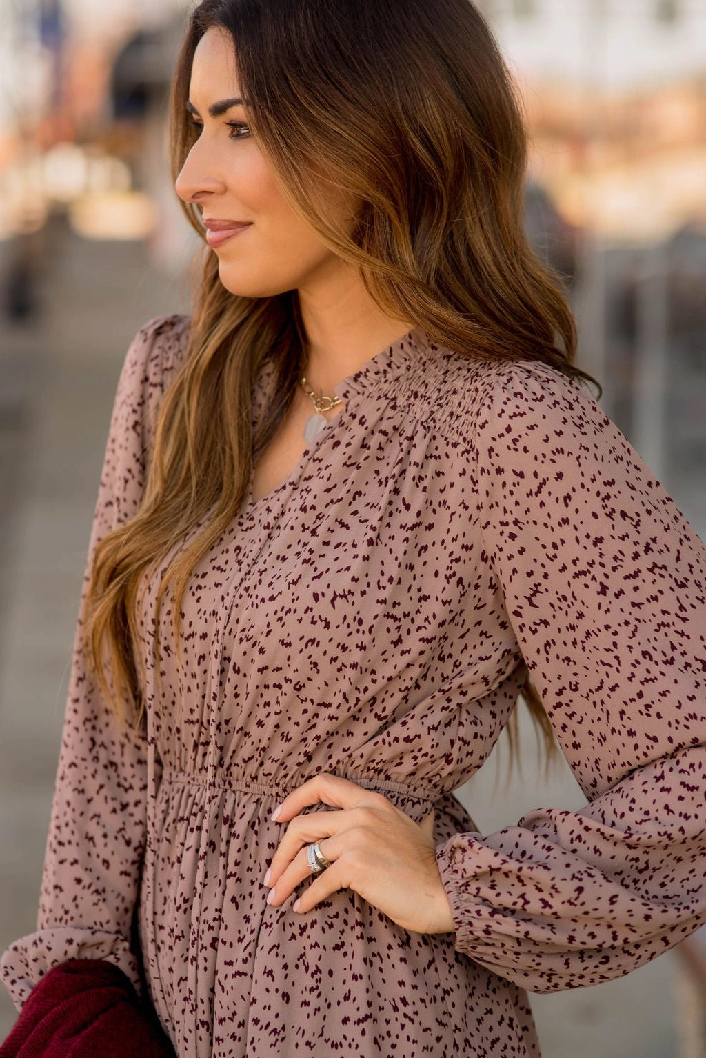 Chill Comfort Splattered Long Sleeve Cinched Dress
