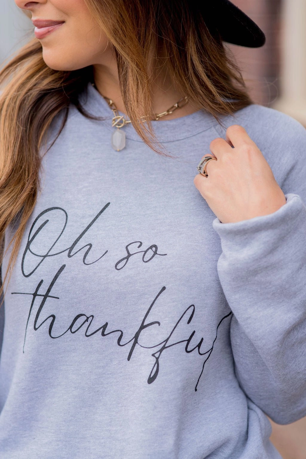 Luxury Snuggly Fit Oh So Thankful Graphic Crewneck