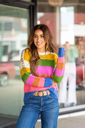 Versatile Knit Stitched Sleeve Color Blocked Sweater