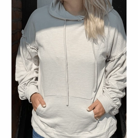 Cozy Chic Stone Ruffle Sleeved Sweatshirt