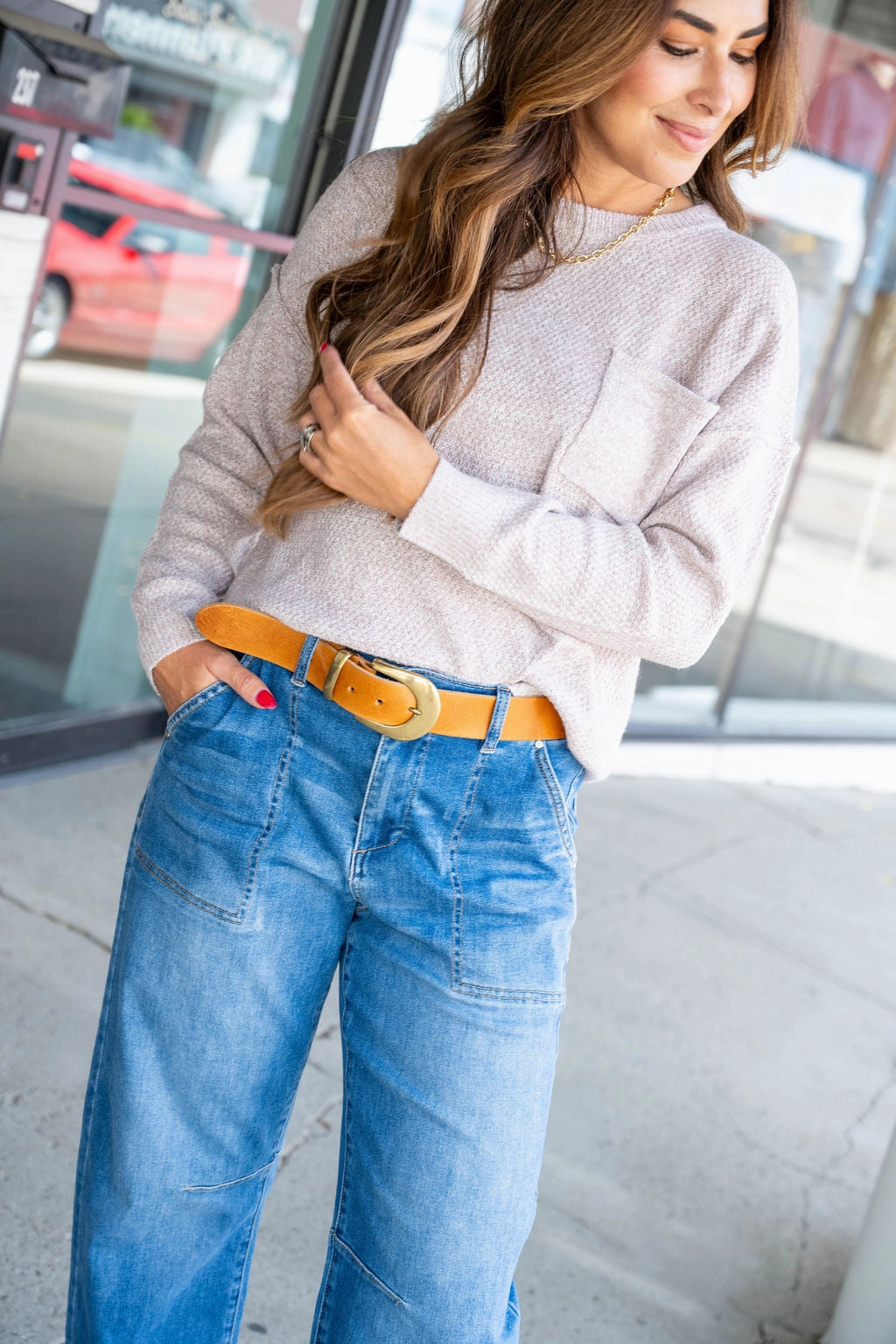 Heathered Honeycomb Pocket Accented Sweater Anti Pilling Surface Perfect Warmth