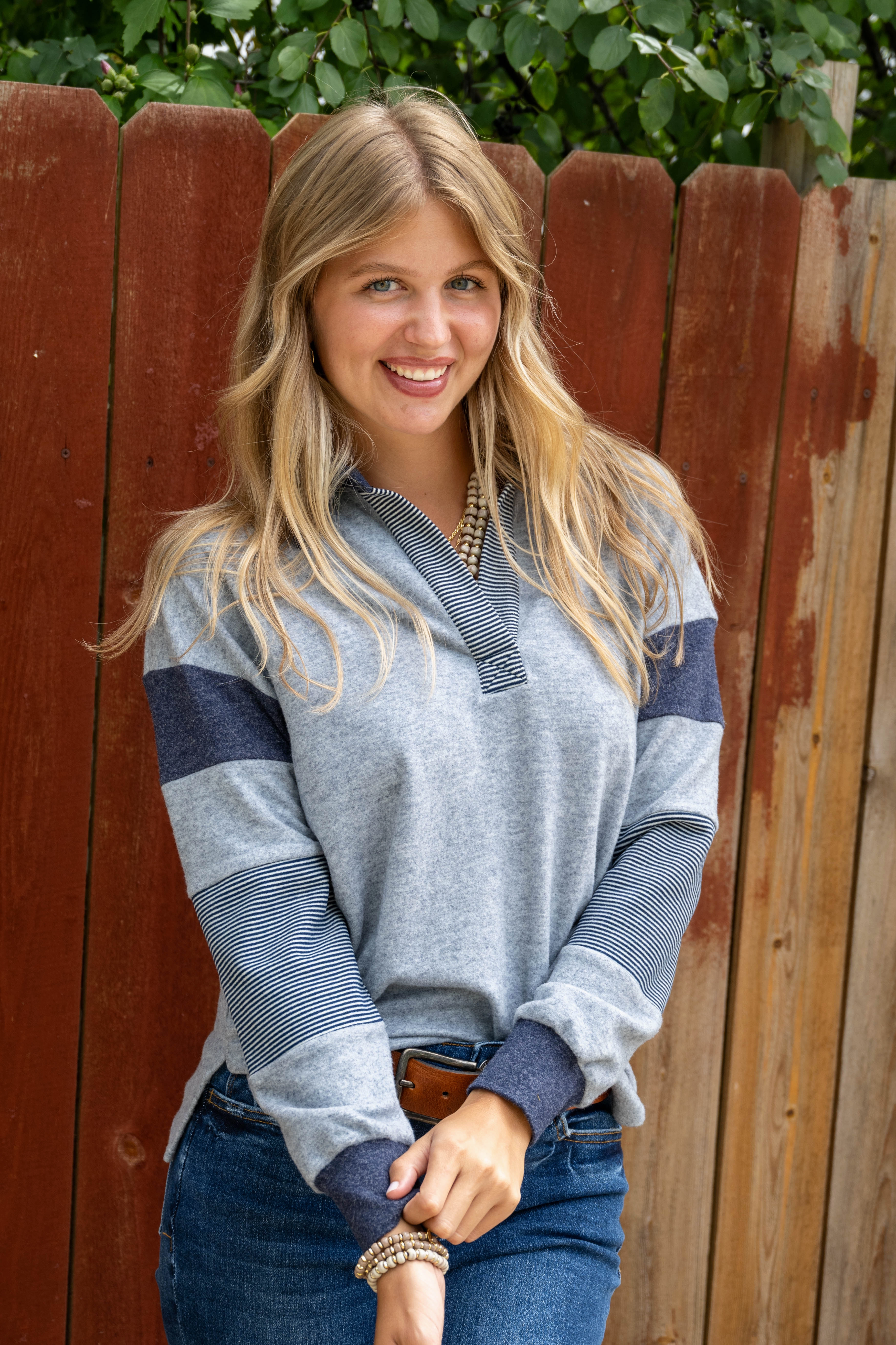 Winter-Ready Fashion Cozy Flex Fit Stripe Accented Collared Sweater