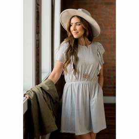 Stripe Ruffle Accent Dress Minimalist Waistband Casual Look