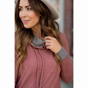 Core Bold Striped Detailed Accented Cowl Neck Sweatshirt