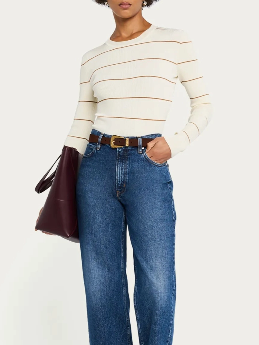 Cozy Blouse NonSlip Grip Tape Striped Rib Crew