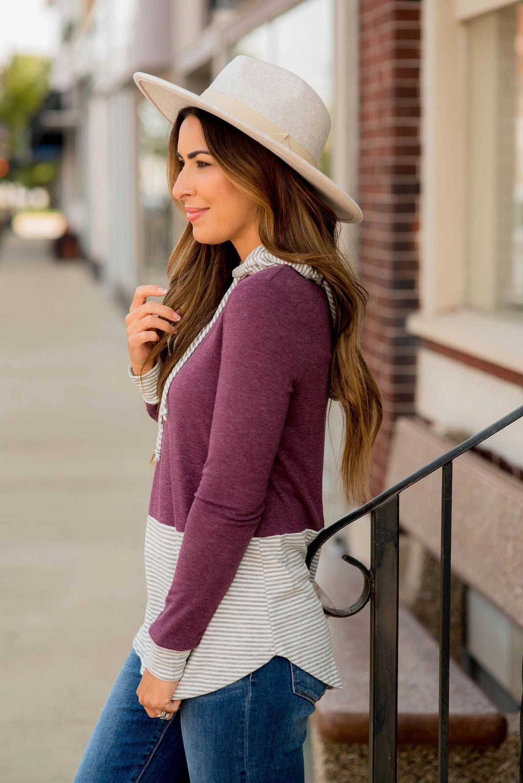 Striped Trim Hoodie product customization options young people