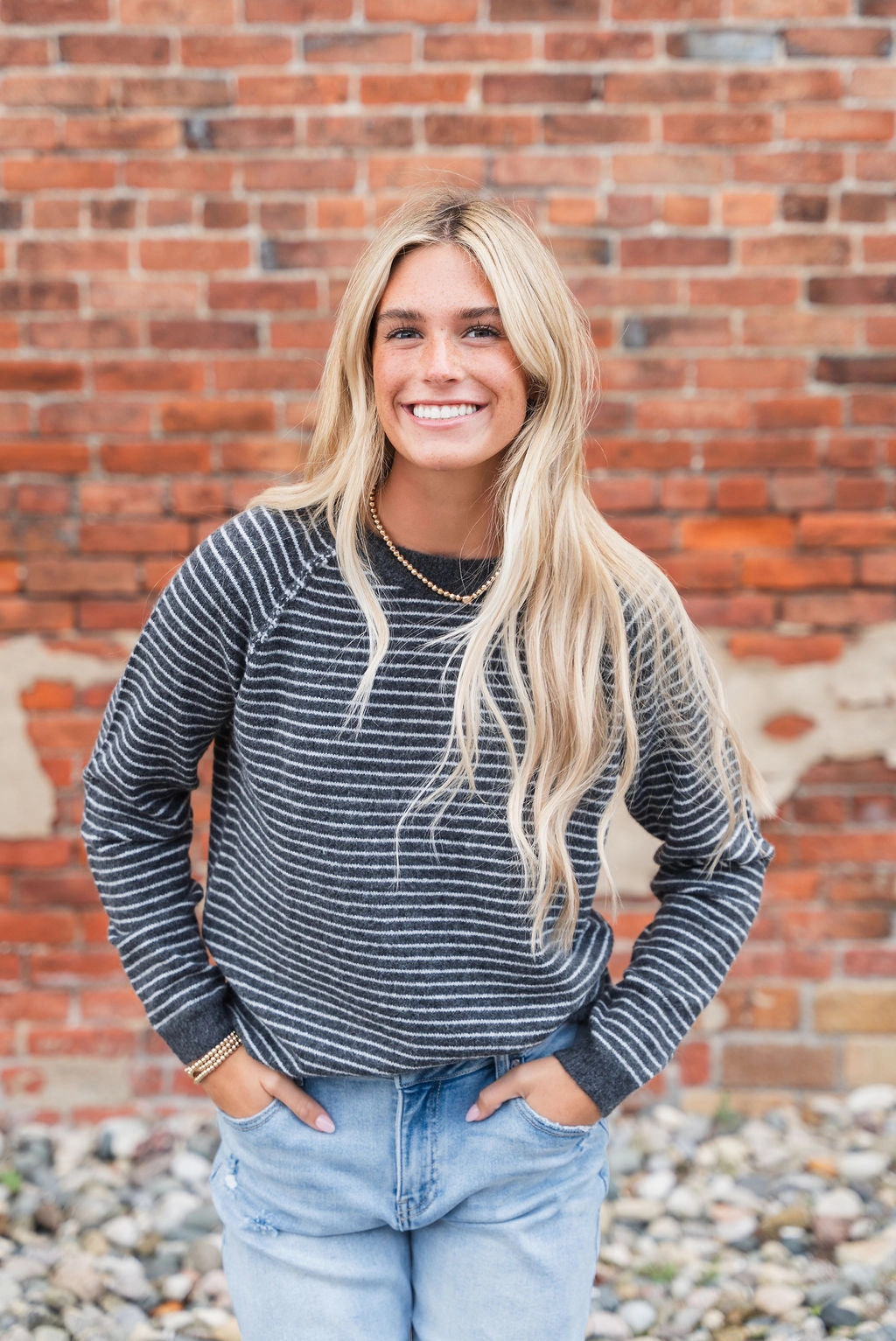 Chilly Days Thin Striped Raw Seam Sweater