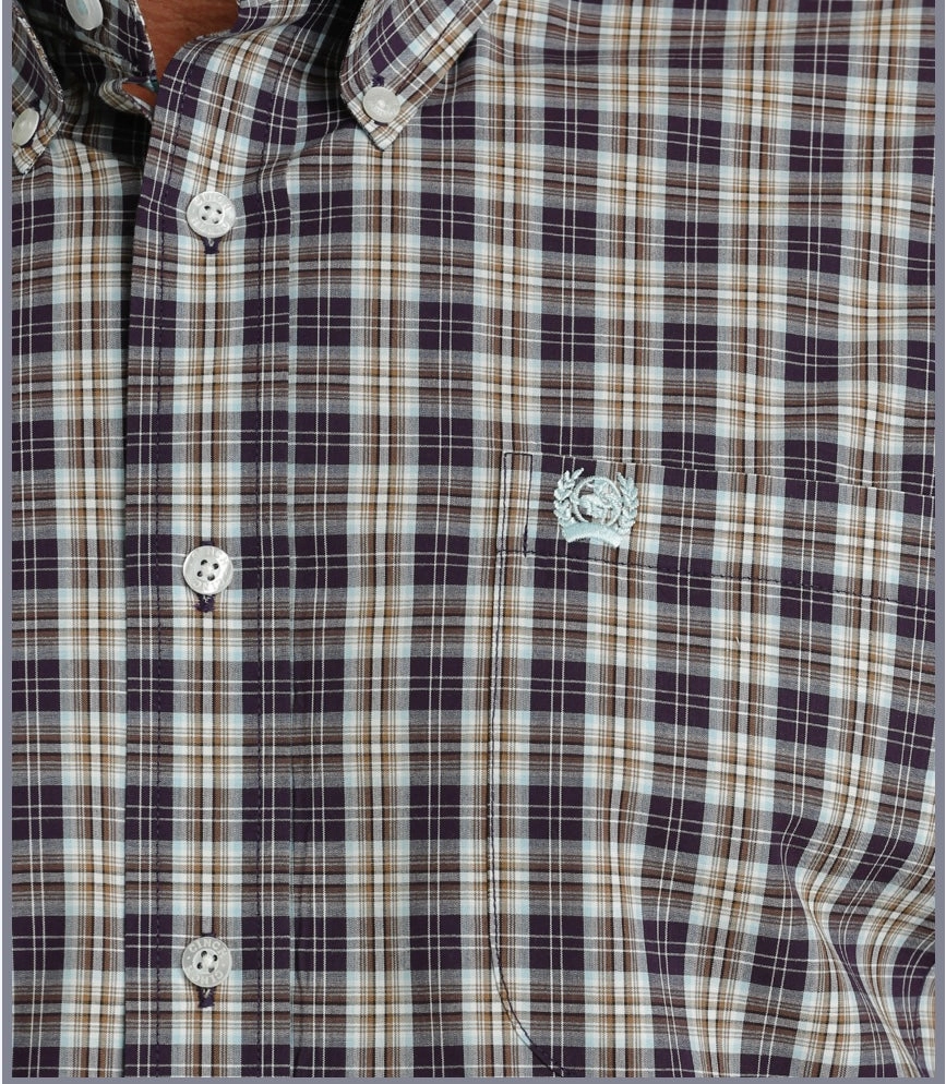 Cinch Men??s Purple Plaid Shirt Breathable Cotton