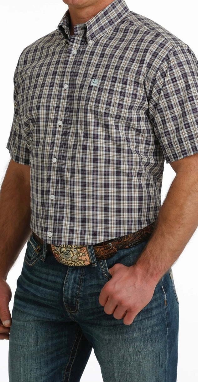 Cinch Men??s Purple Plaid Shirt Matte Finish Sustainable fashion