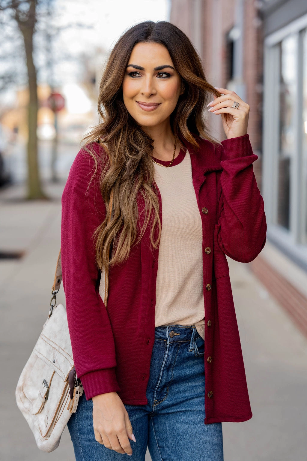 Lightly Corded Shacket Casual Feel Anti Glare Trim