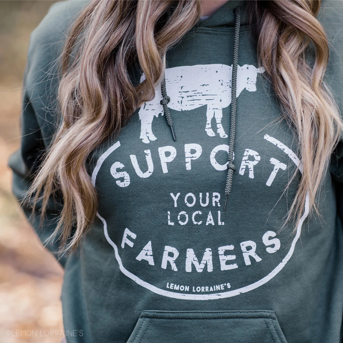 Support Local Farmers Hooded Military Green Sweatshirt Light Stretch Snake like