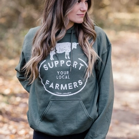 Support Local Farmers Hooded Military Green Sweatshirt Affordable Monochrome Palette
