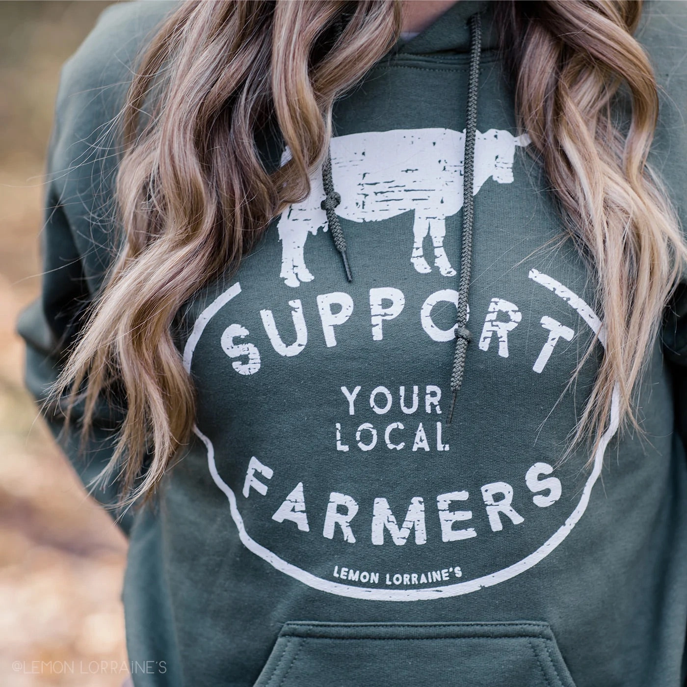 Support Local Farmers Hooded Military Green Sweatshirt Badger like Indoor Wear
