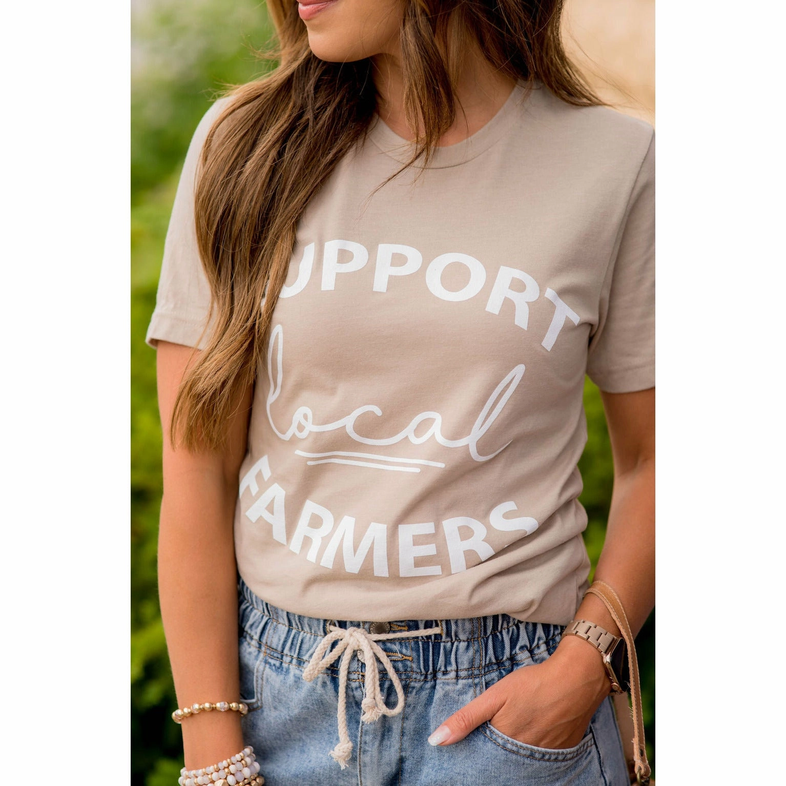 Support Local Farmers Mixed Fonts Graphic Tee Heather Effect Finish