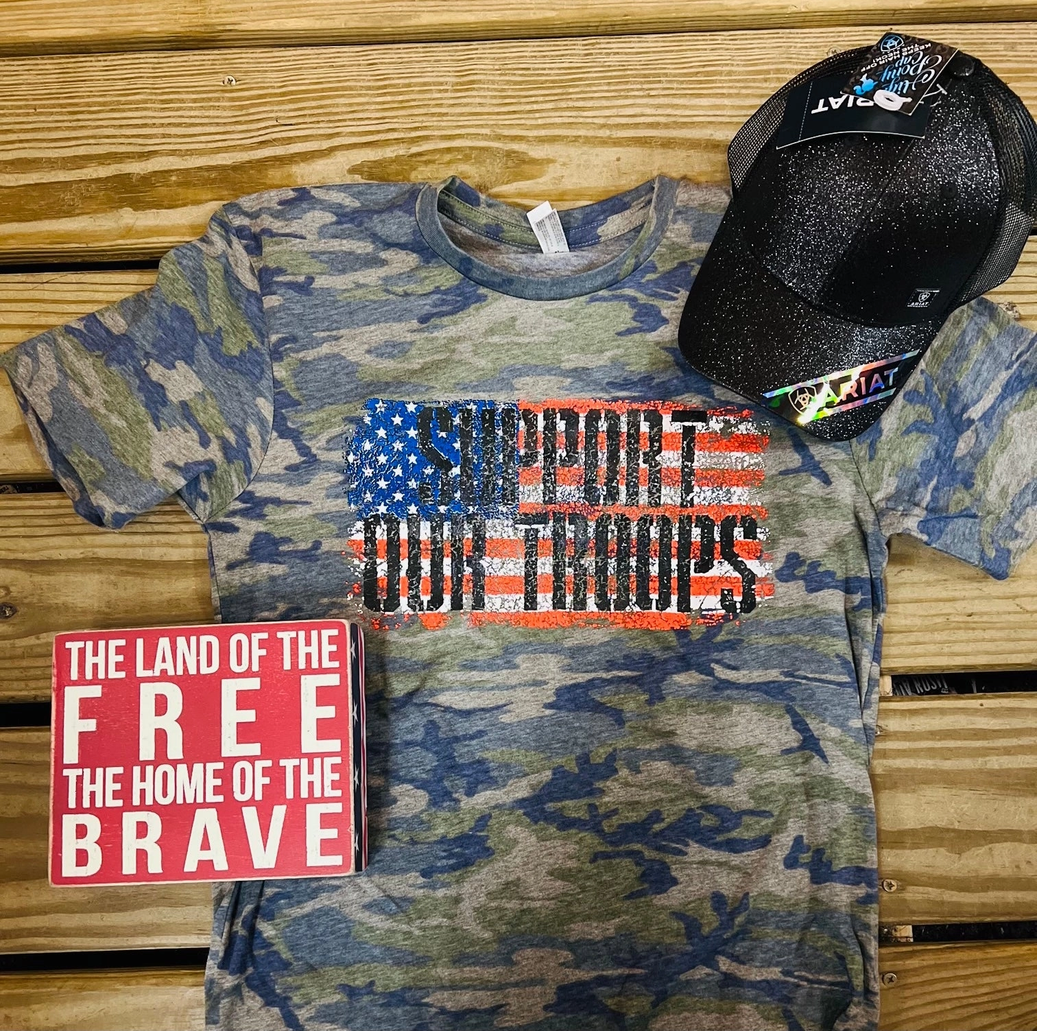 Loose fitting comfort Support Our Troops Graphic Tee