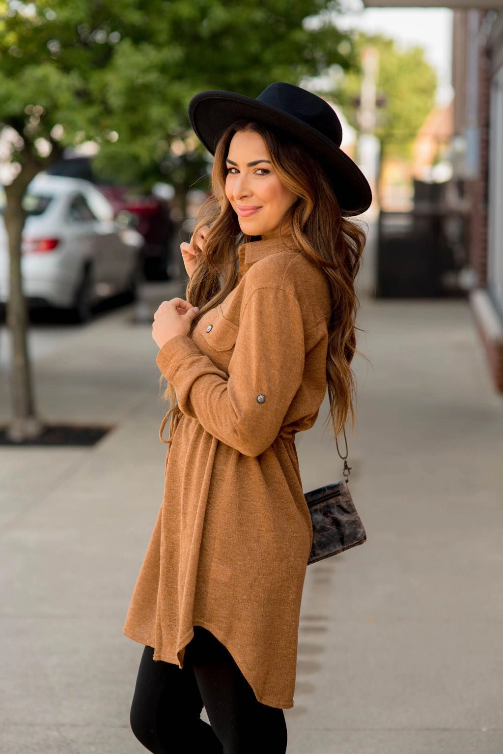 Stylish Wear Crinkle Effect Sweater Shirt Dress