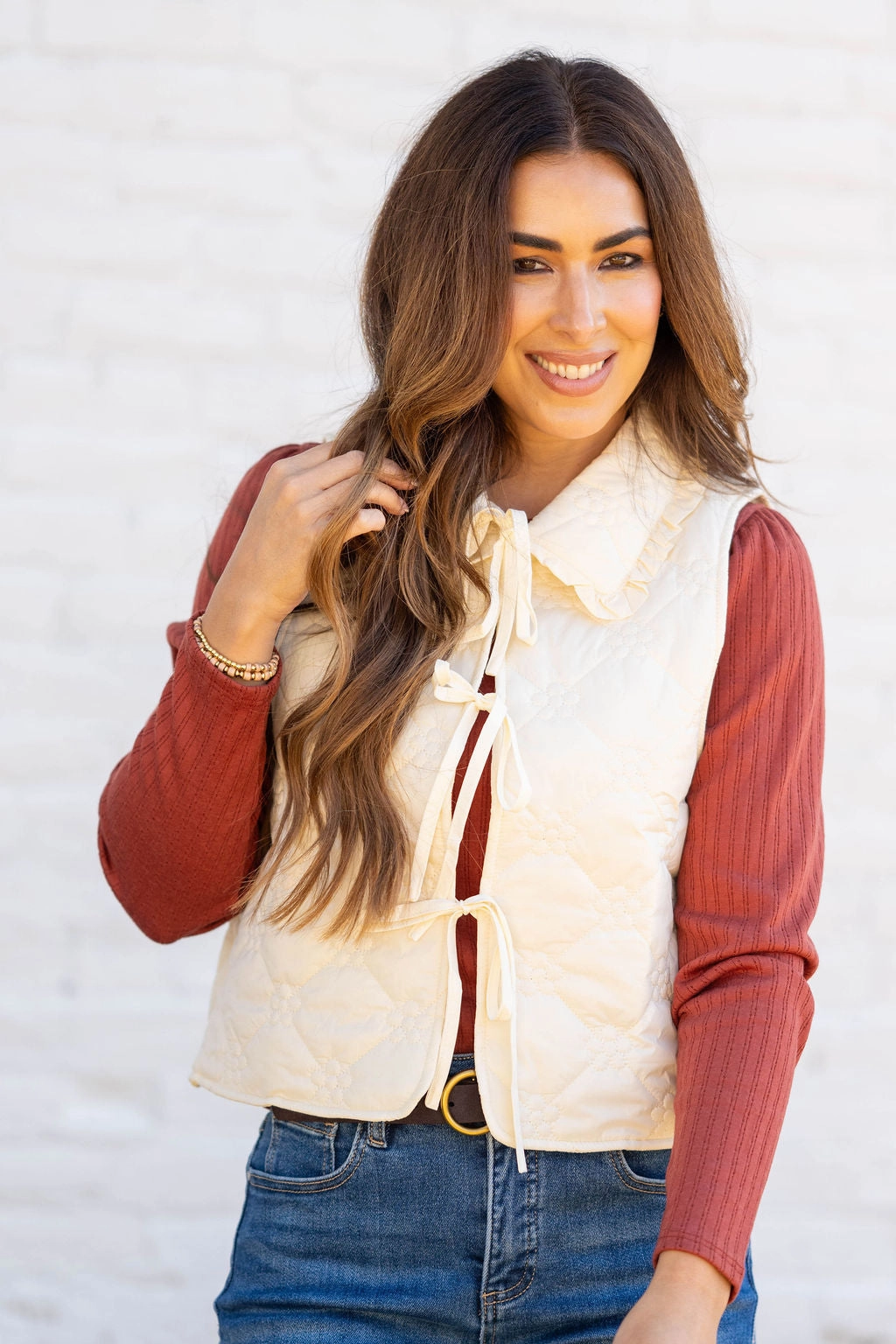 Full Length Zipper WaterRepellentFabric Sweet Creature Quilted Tie Vest