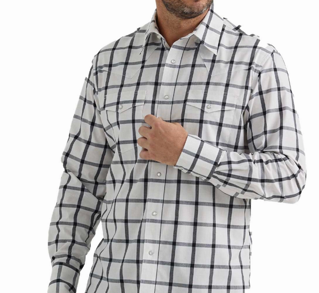 Wrangler Men??s Black & White Plaid Shirt Trendy Layer