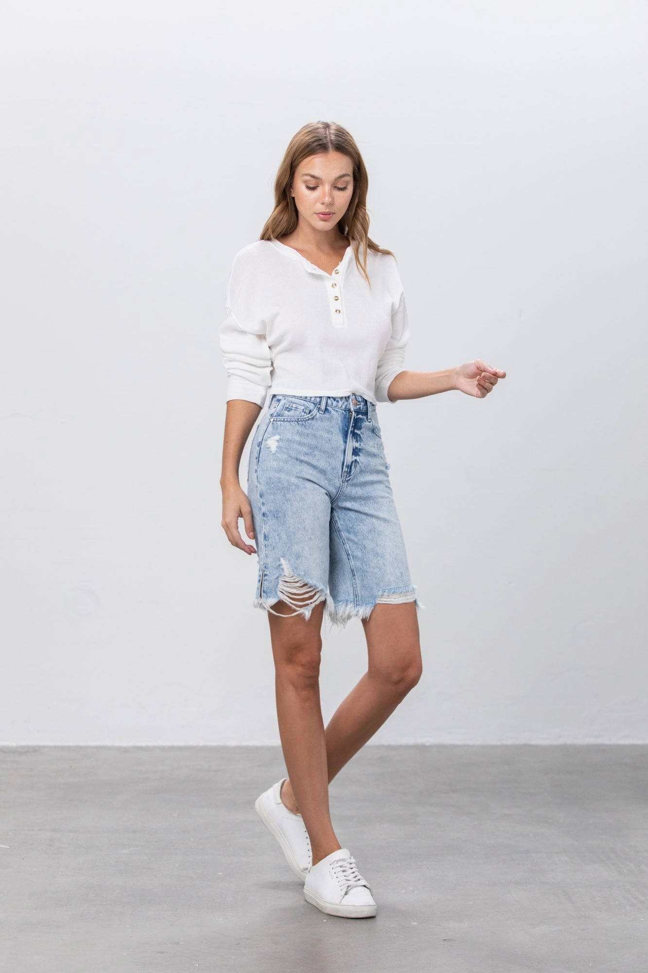 Fit Tech Take No Slit Distressed Bermudas