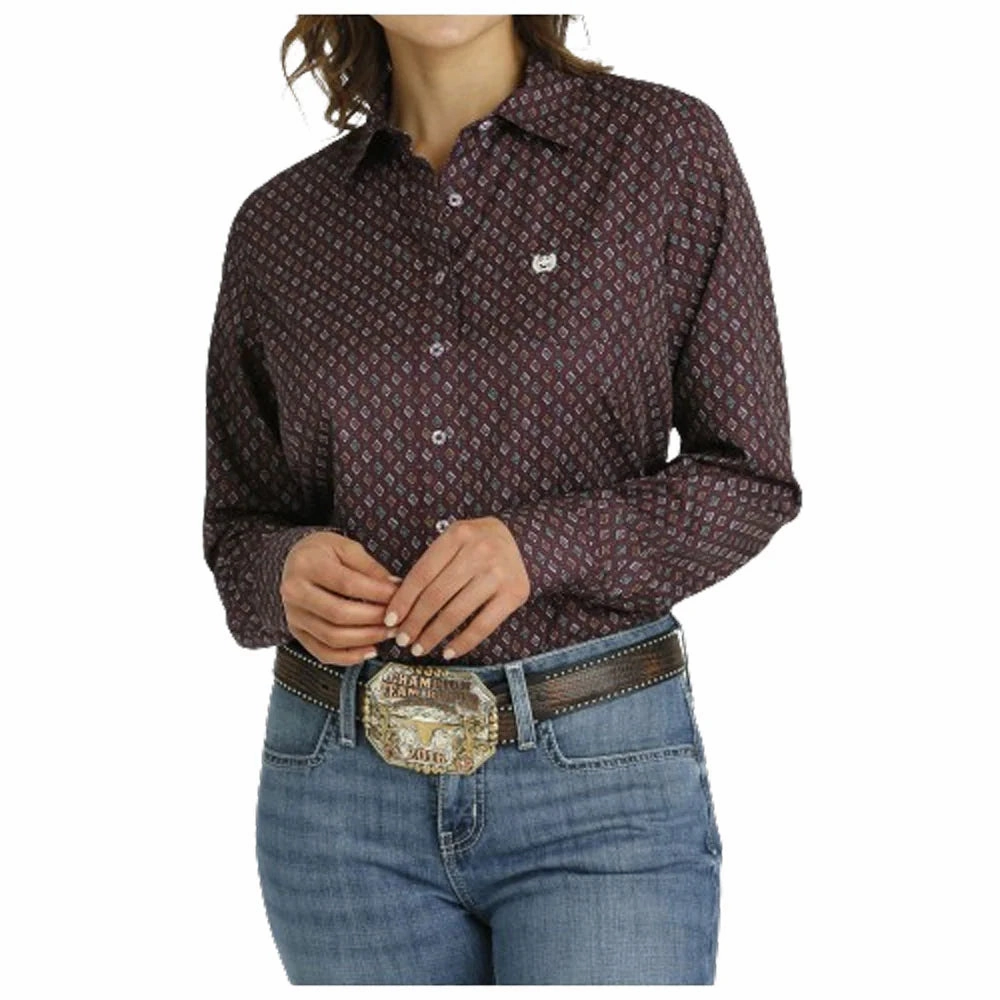 Cinch Women's Arenaflex Purple Geo Print Shirt Basic Wardrobe